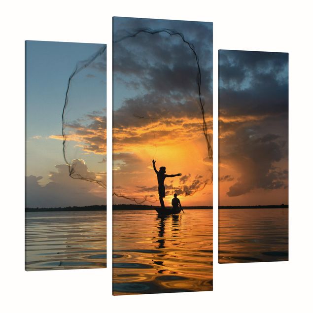 Tableaux modernes Filet de pêche au coucher du soleil