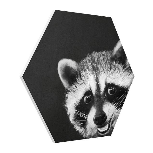 Cadre animaux Illustration raton laveur peinture noir et blanc