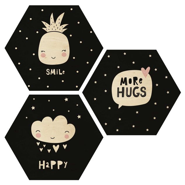 Tableaux en bois Happy Smile Hugs
