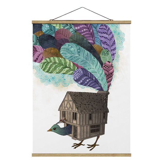 Tableaux plumes Illustration Maison d'Oiseaux avec Plumes