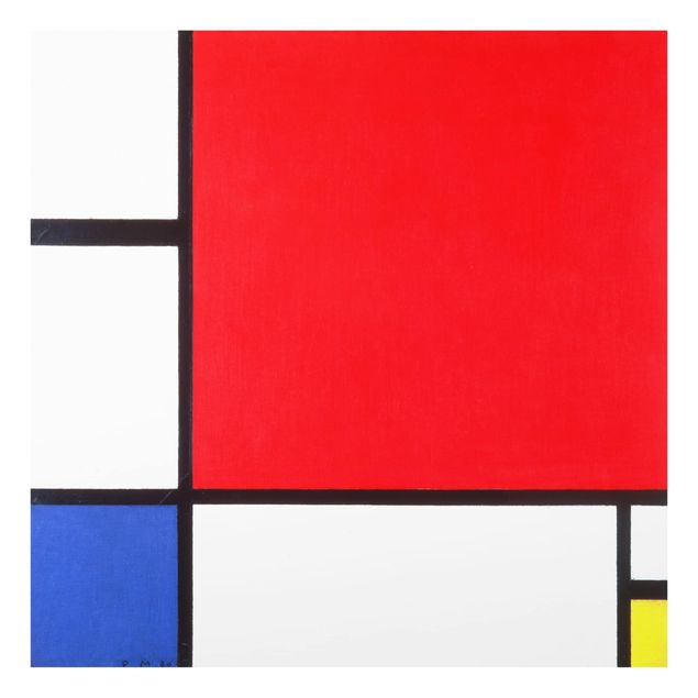 Fond de hotte verre Piet Mondrian - Composition avec rouge, bleu et jaune