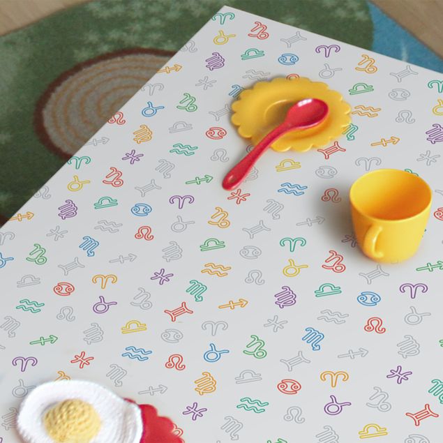 Papier adhésif pour meuble mat Motif d'Apprentissage Chambre bébé Symboles du Zodiaque colorés