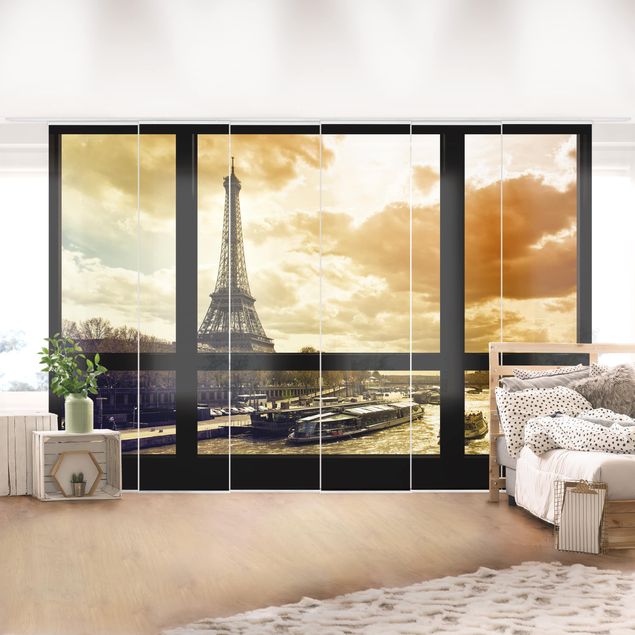 Déco murale cuisine Vue de fenêtre - Coucher de soleil Paris Tour Eiffel