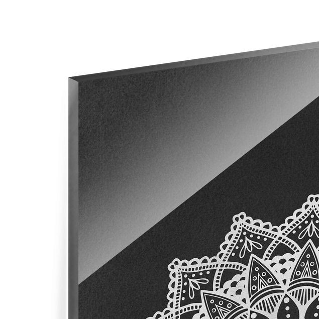 Tableaux en verre magnétique Mandala Illustration Ornament White Black