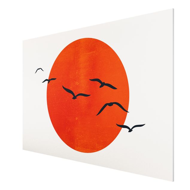 Tableaux modernes Volée d'oiseaux devant le soleil rouge I