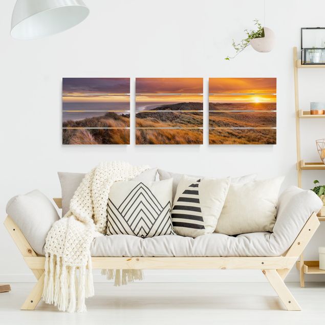 Tableaux en bois avec paysage Lever de soleil sur la plage de Sylt