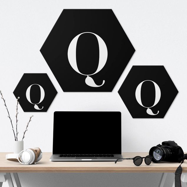 Hexagone en alu Dibond - Letter Serif Black Q