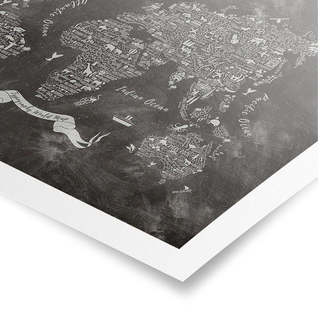 Tableaux noir et blanc Carte du monde en typographie à la craie