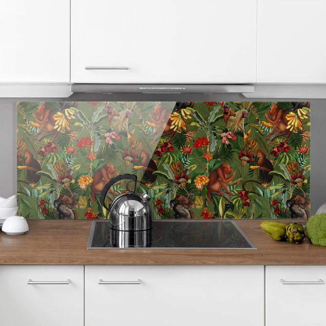 Déco murale cuisine Fleurs Tropicales avec Singes