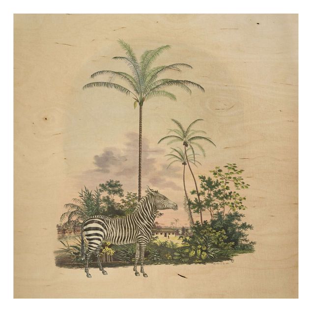 Tableaux en bois avec paysage Illustration de Zèbre Devant Des Palmiers