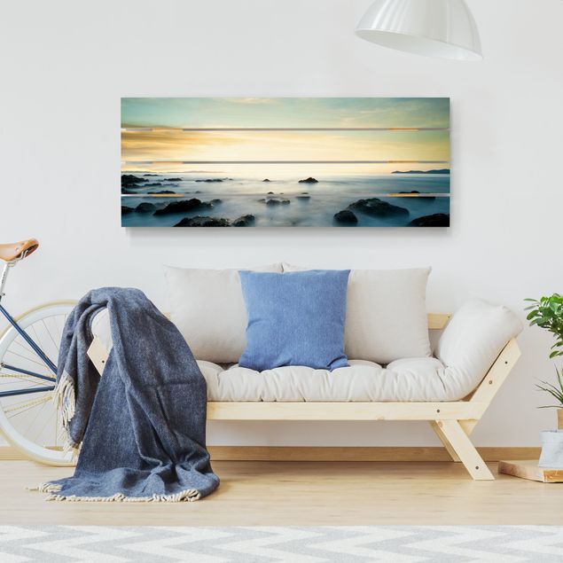Tableaux en bois avec paysage Coucher de soleil sur l'océan