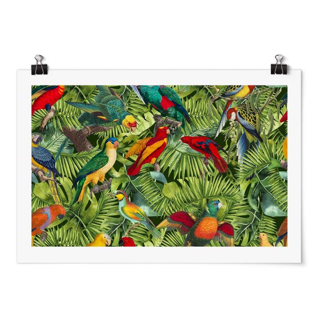 tableaux floraux Collage coloré - Perroquets dans la jungle