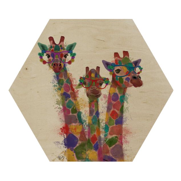 Hexagone en bois - Rainbow Splash Giraffe Trio
