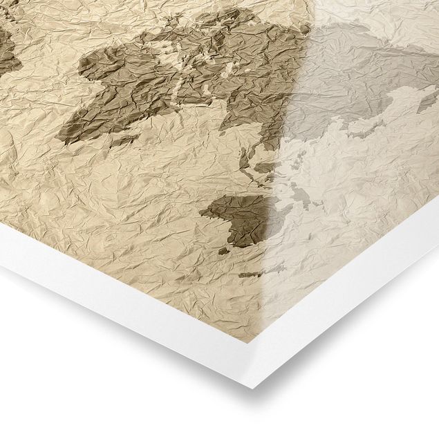 Tableaux muraux Carte du Monde en Papier Beige Marron