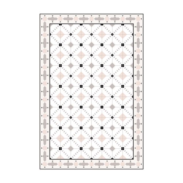 tapis salon moderne Carreaux Géométriques Ikat Sable avec Bordure