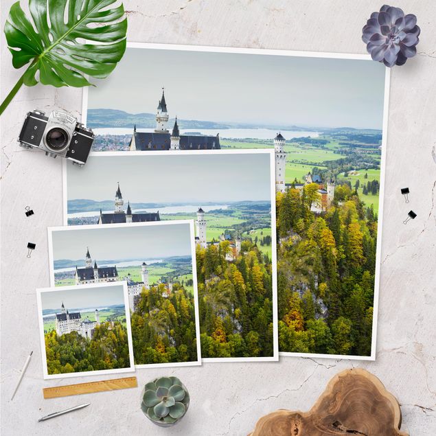 Poster paysage Panorama du château de Neuschwanstein