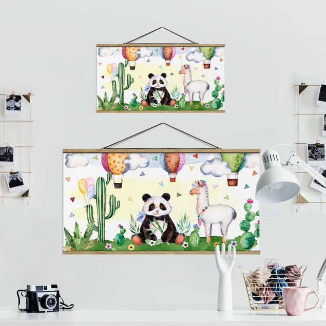 Tableau décoration Panda et Lama Aquarelle