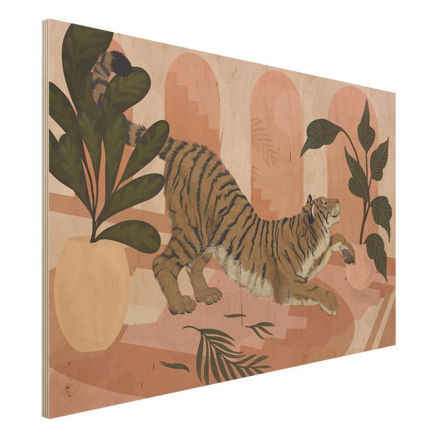 Décorations cuisine Illustration Tigre dans une peinture rose pastel