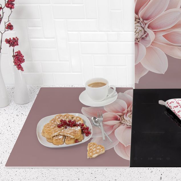 Cache plaques de cuisson en verre - Dahlia Flower Lavender White Pink