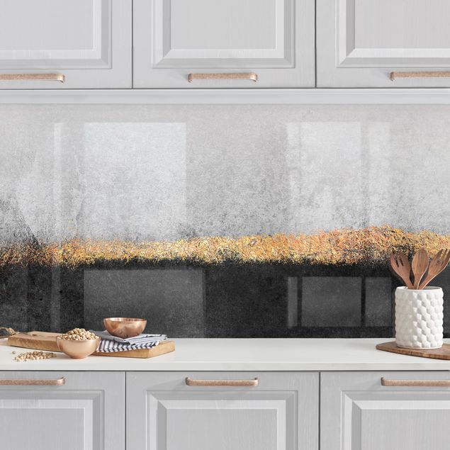 Déco murale cuisine Horizon doré abstrait noir et blanc