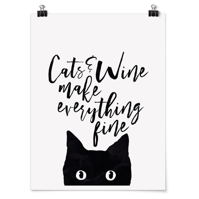 Tableau moderne Cats And Wine make Everything Fine - Chats et vin