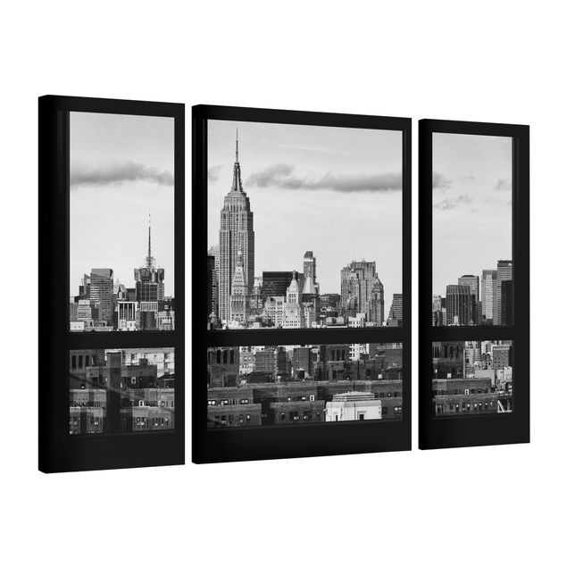 Tableaux modernes Fenêtres donnant sur la Silhouette urbaine de New York Noir et blanc