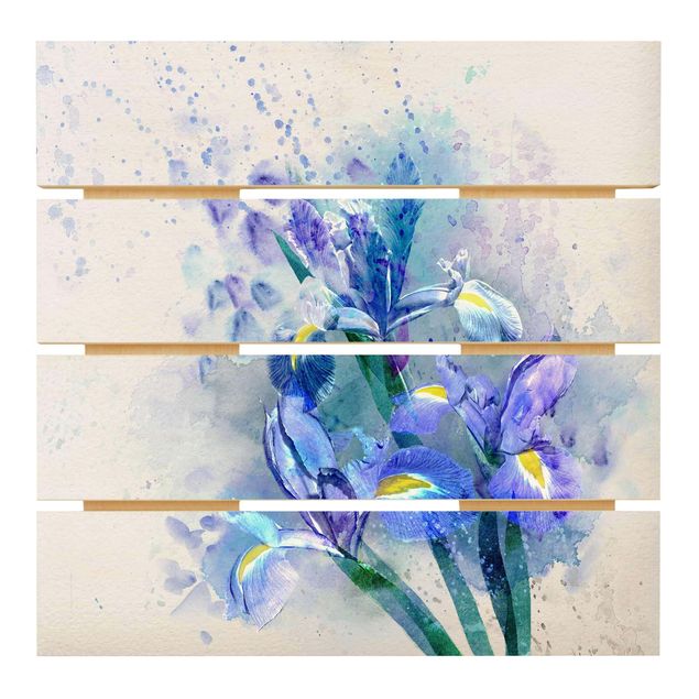 Tableaux bois Aquarelle Fleurs Iris