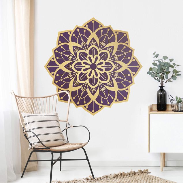 Stickers muraux avec ornements Mandala à Motif floral or violet