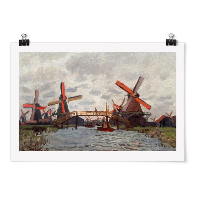 Tableaux modernes Claude Monet - Moulins à vent à Westzijderveld près de Zaandam