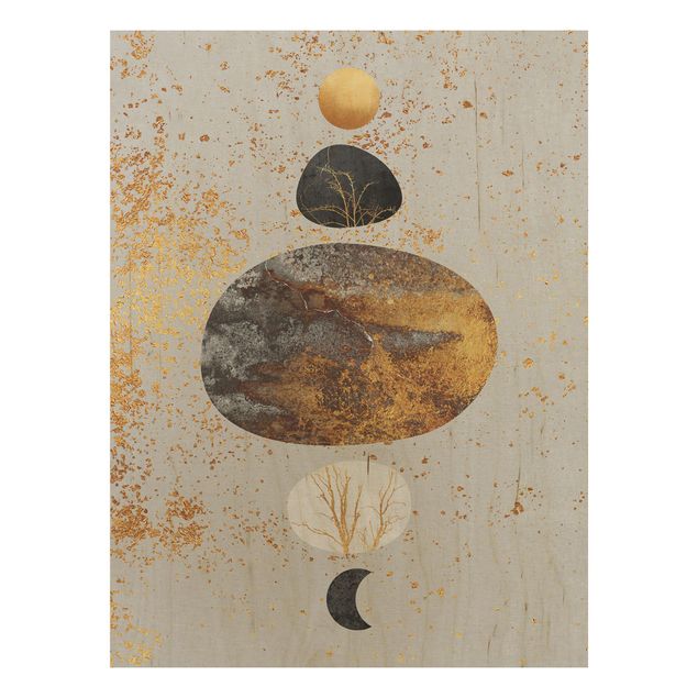Tableau décoration Soleil et lune en gloire dorée