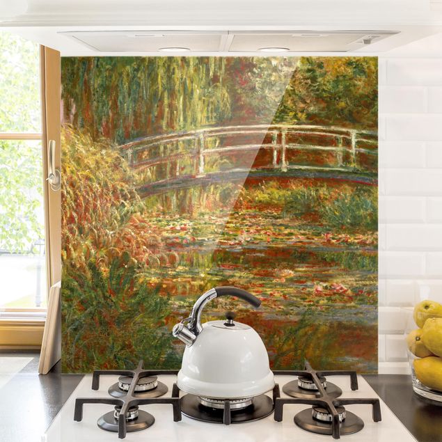 Déco murale cuisine Claude Monet - Étang de nénuphars et pont japonais (Harmonie en rose)