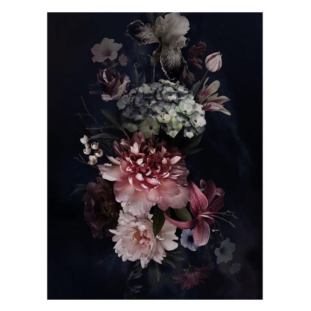Tableaux magnétiques avec fleurs Fleurs et brouillard sur fond noir