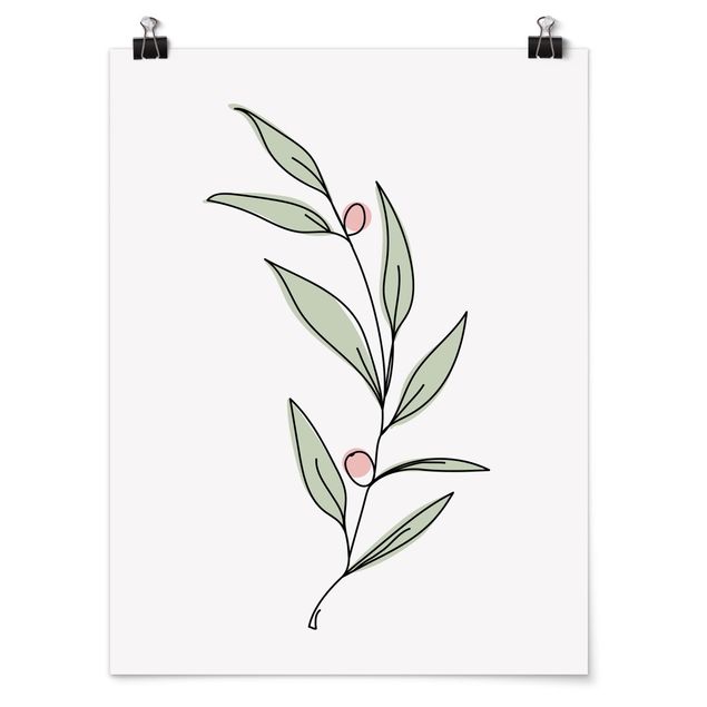 Poster fleurs Branche avec baies Line Art