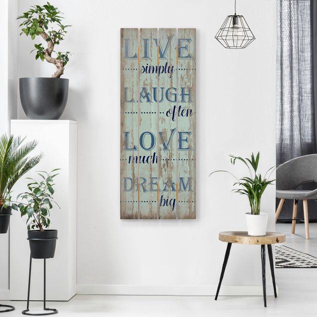Tableaux en bois avec citations Live simply - Vivre simplement