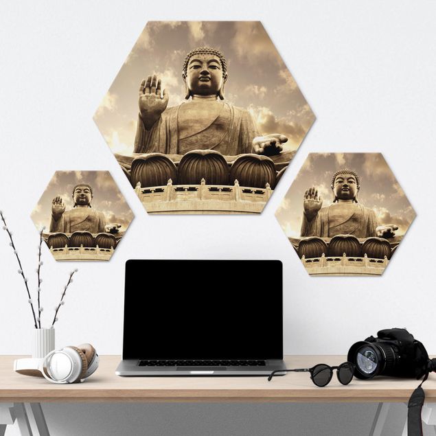 Hexagone en alu Dibond - Big Buddha Sepia