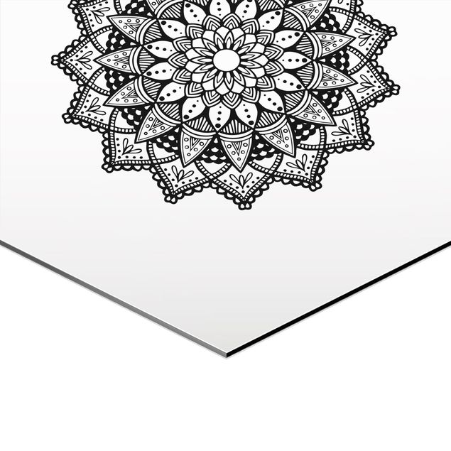 Tableau hexagon Mandala La main de Fatma Lotus Set sur Blanc