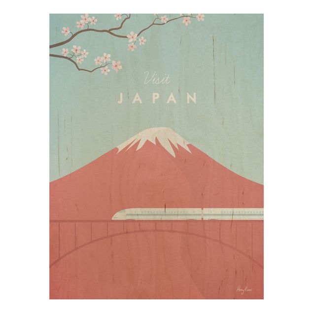 Tableaux en bois avec fleurs Poster de voyage - Japon