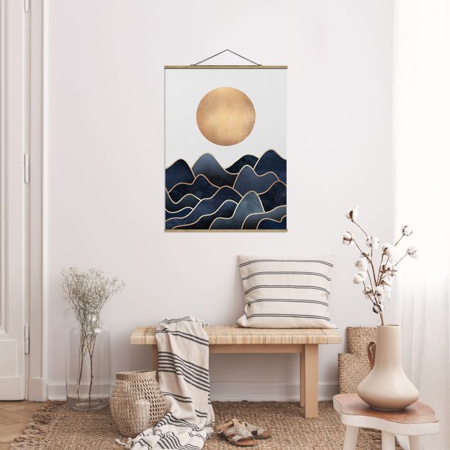 Tableau paysage Vagues bleues du soleil doré