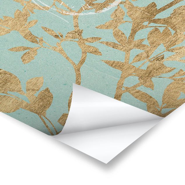 Posters Feuilles d'or sur Turquoise II