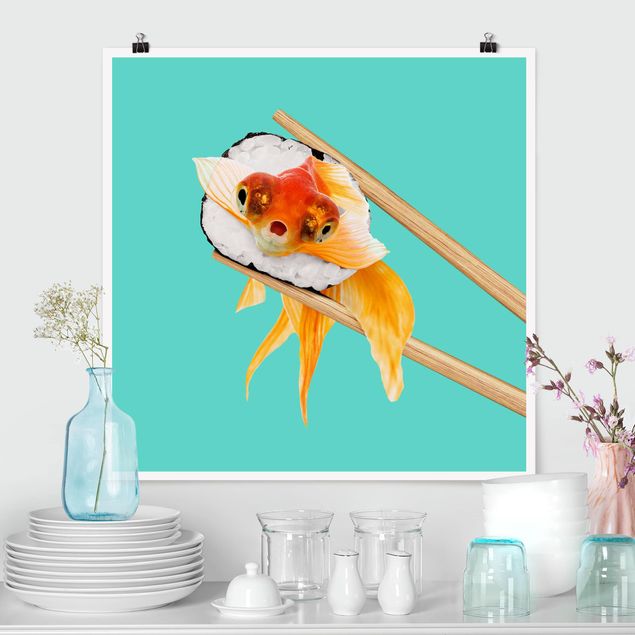 Tableau poissons Sushi avec poisson rouge