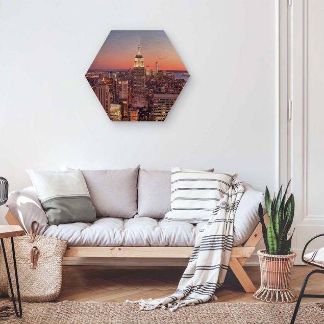 Tableaux en bois avec paysage Coucher de soleil Manhattan New York City