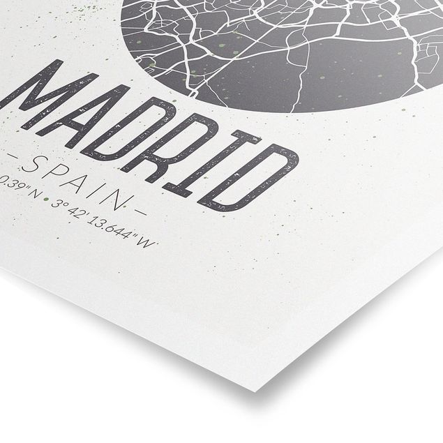 Tableau gris Plan de ville de Madrid - Rétro