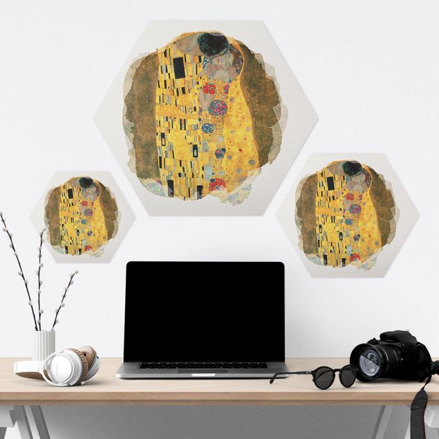 Tableau hexagonal Aquarelles - Gustav Klimt - Le baiser
