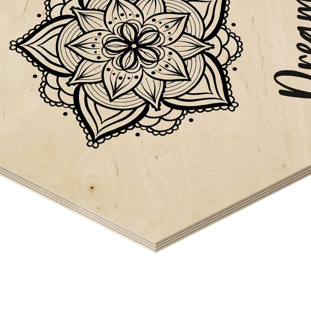 Hexagone en bois - Mandala Namaste Lotus Set Black White