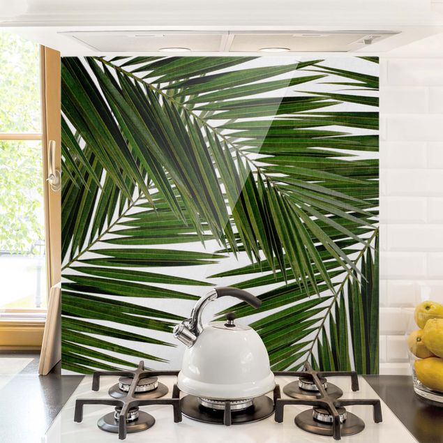Déco murale cuisine Vue à travers des feuilles de palmier vertes
