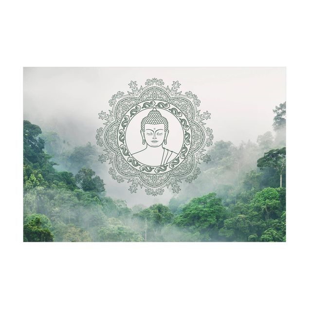 tapis mandala Mandala de Bouddha dans le brouillard