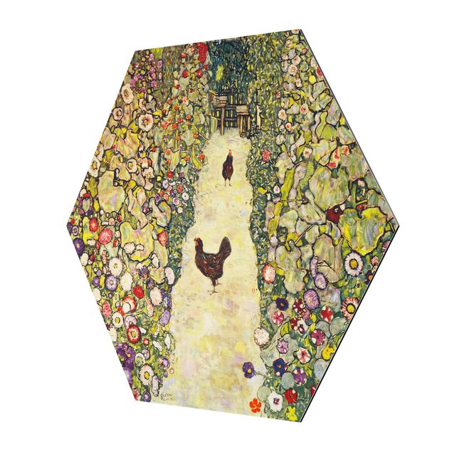 Tableau floral Gustav Klimt - Chemin de jardin avec poules