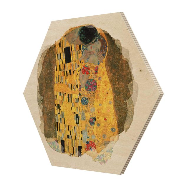 Tableaux bois Aquarelles - Gustav Klimt - Le baiser