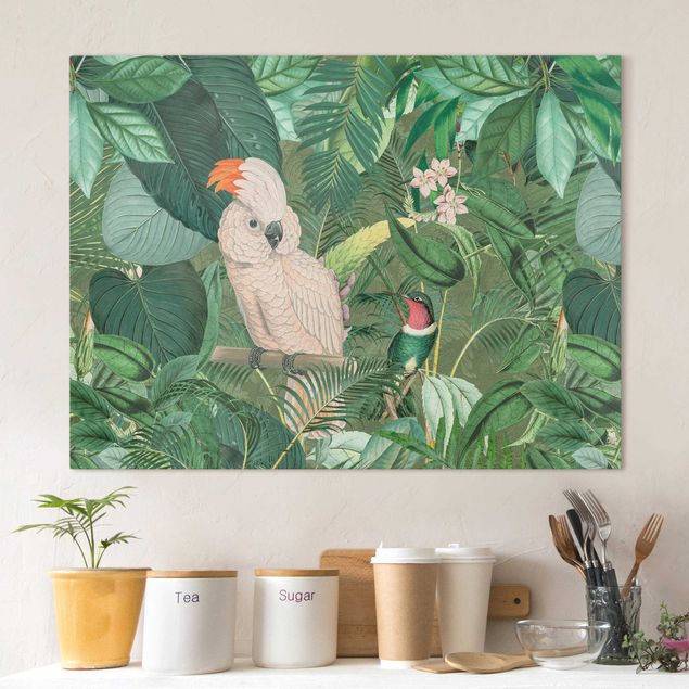 Impression sur toile - Vintage Collage - Kakadu And Hummingbird