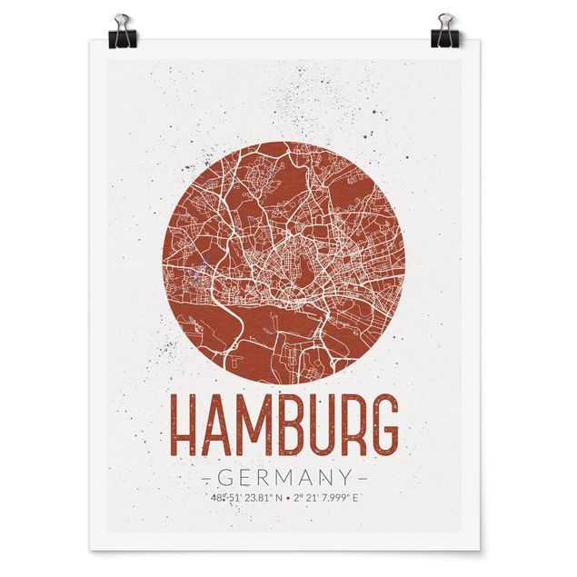 Tableaux modernes Plan de ville de Hambourg - Rétro